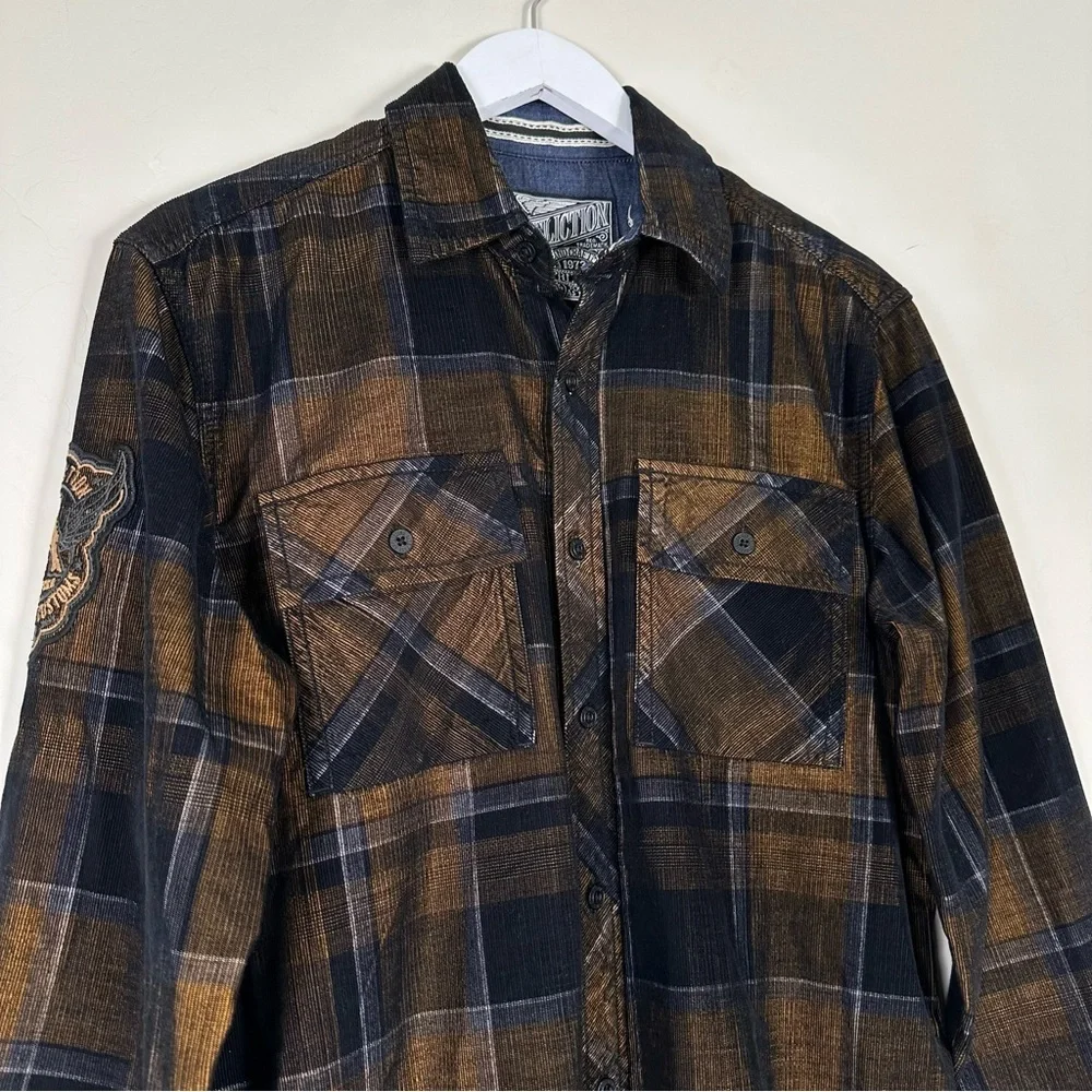 Affliction Men's Button Down Shirt Copper Mountain Embroidered Biker - Picture 2 of 13